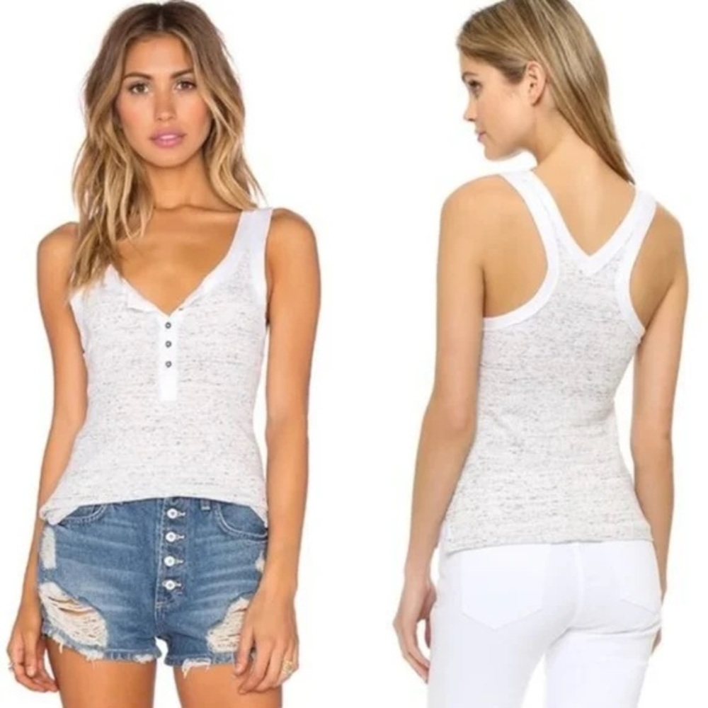 Free People Gray Sleeveless Button-Front Frayed Edge Tank Top